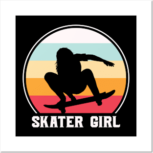 Retro Sunset Skater Girl Posters and Art